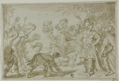 Römische Soldaten steinigen eine Schlange von Abraham Bloemaert
