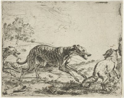 Fuchs und die drei Hunde von Abraham Danielsz. Hondius