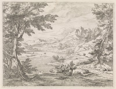 Flusslandschaft mit einem Weg von Abraham Genoels