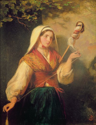 Junge Frau beim Spinnen von Wolle von Abraham Solomon