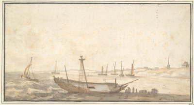 Strand mit Schiffen in der Nähe von Scheveningen von Abraham de Verwer