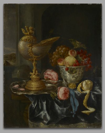 Bankett-Stillleben mit Nautilus-Pokal von Abraham van Beyeren