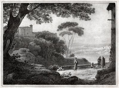Lago Albano (Gravur um 1820) von Achille Etna Michallon