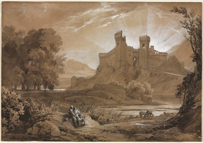 Landschaft mit Schloss und Hirten, 1814 von Achille Etna Michallon