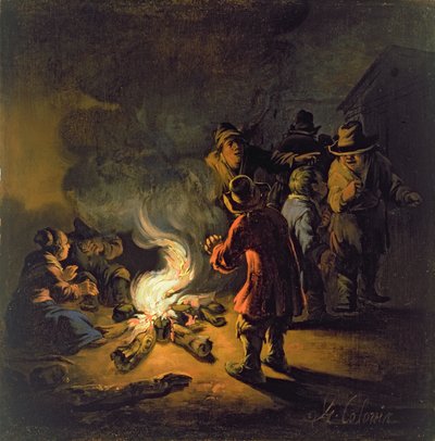 Bauern um ein Lagerfeuer von Adam Colonia