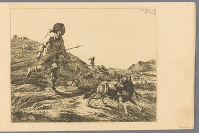 Hirte verfolgt einen Wolf von Adam von Bartsch
