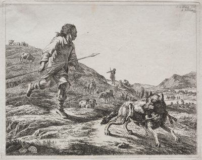 Hirte jagt einen Wolf von Adam von Bartsch