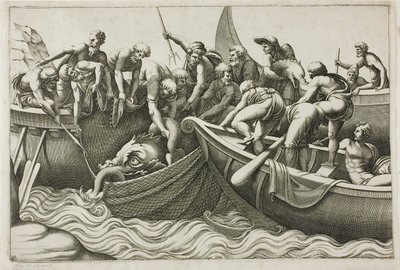 Fischer fangen ein Seeungeheuer von Adamo Scultori