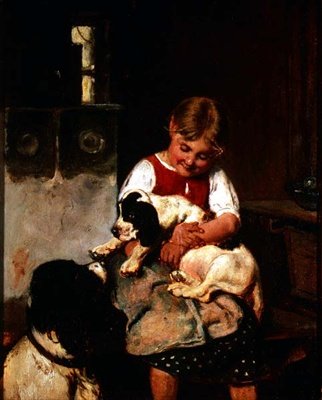 Junges Mädchen mit Welpen von Adolf Eberle