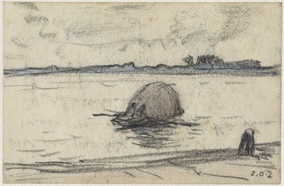 Boot mit Heu auf einem Fluss von Adolf le Comte