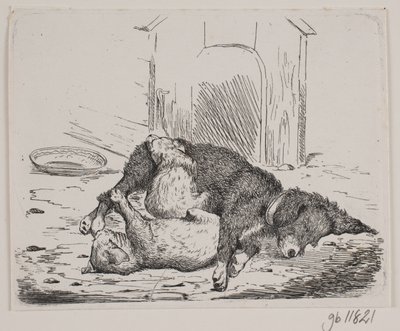 Kettenhund mit Welpe von Johan Adolph Kittendorff