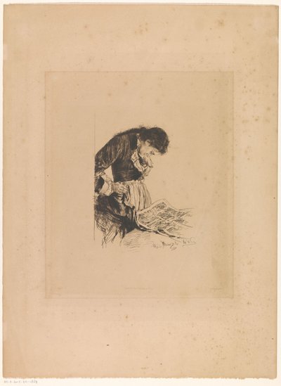 Frau liest die Zeitung von Adolph Menzel