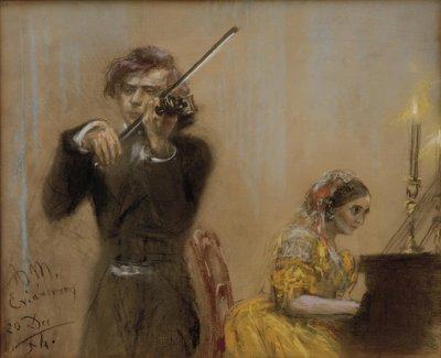 Clara Schumann und Joseph Joachim musizieren von Adolph Menzel