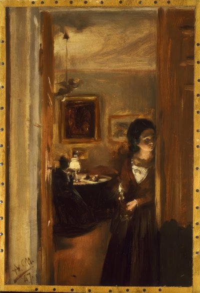 Wohnzimmer mit Menzels Schwester von Adolph Menzel
