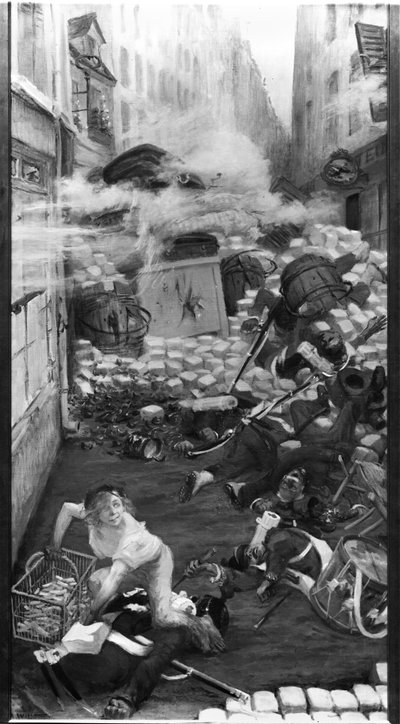 Gavroche sammelt Patronen von Adolphe Leon Willette