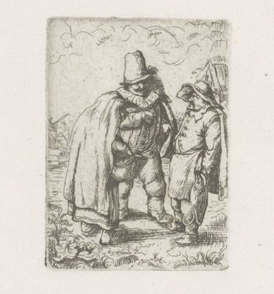 Mann mit Halskrause bei einem Bauernpaar von Adriaen van Ostade