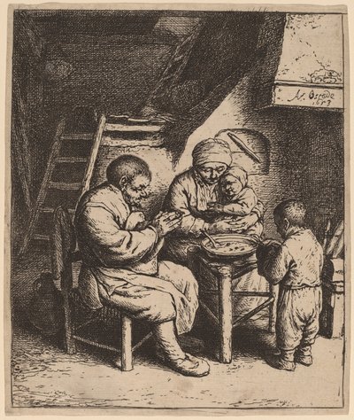 Bauernfamilie beim Tischgebet von Adriaen van Ostade