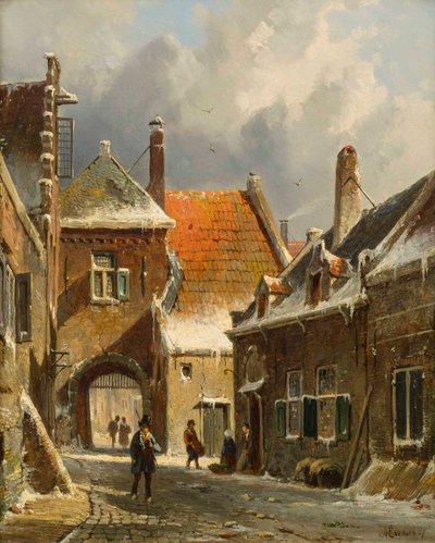 Eine Winterstraßenszene von Adrianus Eversen