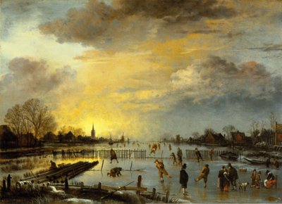 Winterlandschaft mit Schlittschuhläufern von Aert van der Neer