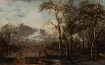 Waldlandschaft mit Jäger/Winterlandschaft von Aert van der Neer