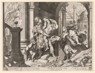 Aeneas und seine Familie fliehen aus Troja, 1595 von Agostino Carracci
