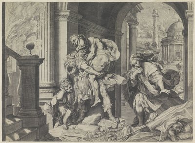 Aeneas flieht mit seiner Familie aus Troja von Agostino Carracci