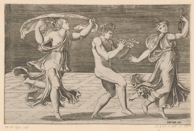 Tanzender Satyr und Mänaden von Agostino Veneziano