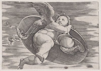 Eros stiehlt den Schild des Mannes von Agostino Veneziano