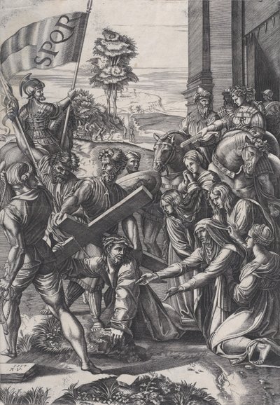 Das Tragen des Kreuzes, 1517 von Agostino Veneziano