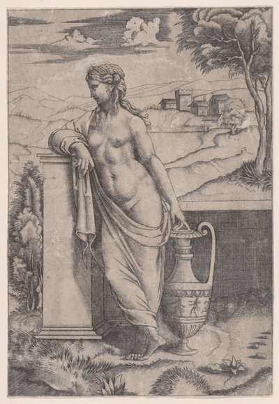 Frau, die neben einer Vase steht, ca. 1514-36 von Agostino Veneziano