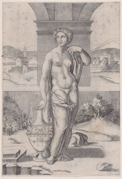 Frau, die neben einer Vase steht, ca. 1514-36 von Agostino Veneziano