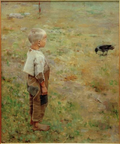 Knabe und Krähe von Akseli Valdemar Gallen Kallela