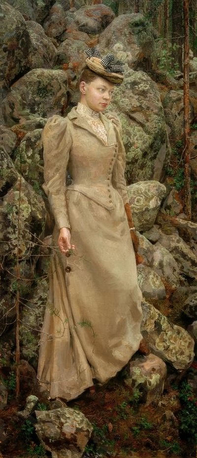 Marie Gallén in felsiger Landschaft von Akseli Valdemar Gallen Kallela