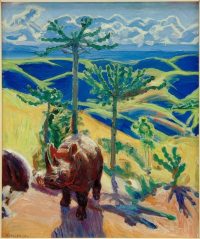 Rhinozeros und Euphorbia-Bäume von Akseli Valdemar Gallen Kallela