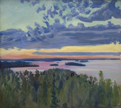 Sonnenuntergang über dem See von Akseli Valdemar Gallen Kallela