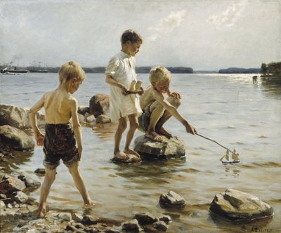 Jungen spielen am Ufer von Albert Gustaf Aristides Edelfelt