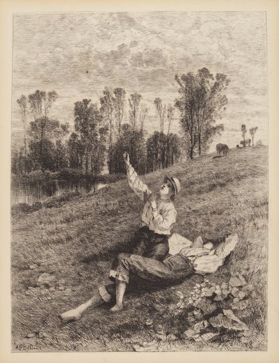 Ohne Titel (Jungen lassen einen Drachen steigen) von Albert Fitch Bellows