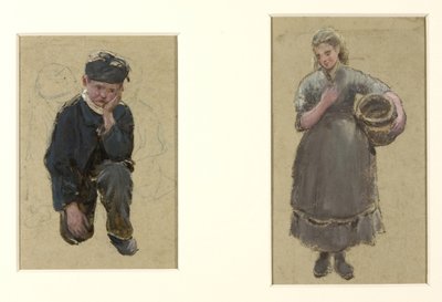 Fischermädchen und kniender Junge von Albert Goodwin