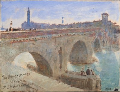 Die römische Brücke, Verona und St. Anastatius von Albert Goodwin