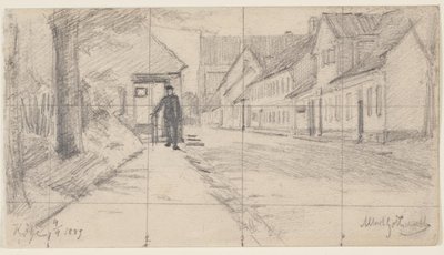 Straße in Køge mit gehendem Mann von Albert Gottschalk