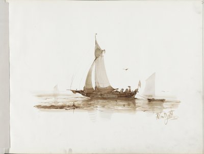 Segelschiff mit Figuren auf dem Wasser von Albertus van Beest