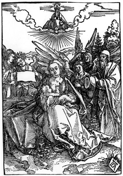 Die Heilige Familie mit fünf Engeln, ca. 1504 von Albrecht Dürer