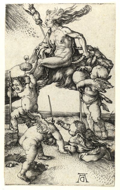 Hexe reitet rückwärts auf einer Ziege, ca. 1505 von Albrecht Dürer