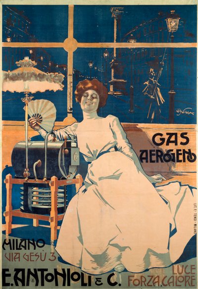 Werbeplakat für Antoniolis Gas von Aleardo Villa