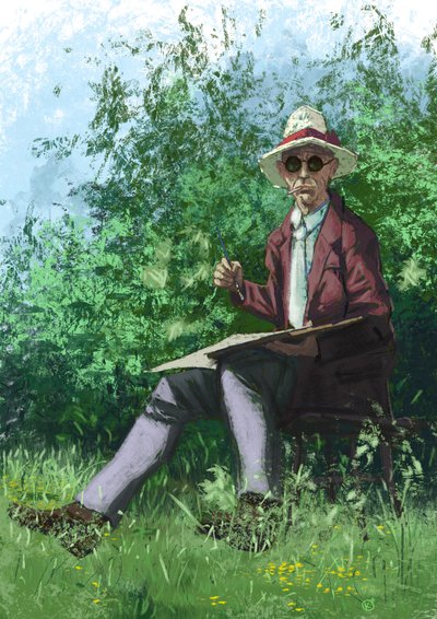 Hermann Hesse malt im Garten von Alessandro Lonati