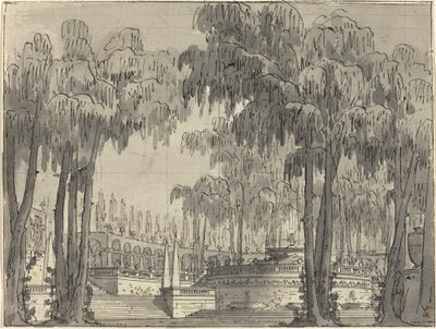 Ein palastartiger Garten mit runden Terrassen von Alessandro Sanquirico