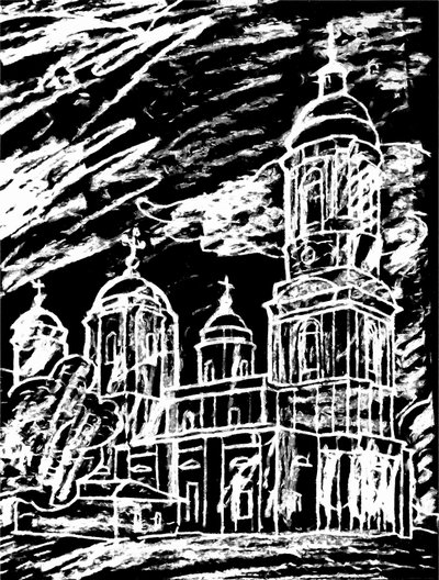 Kirche unter Wolken, 2020 von Alex Caminker