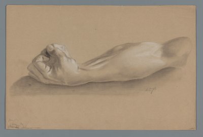 Gipsmodell eines Arms mit geballter Faust von Alexander Cranendoncq