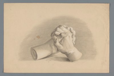 Gipsmodell von zwei gefalteten Händen von Alexander Cranendoncq