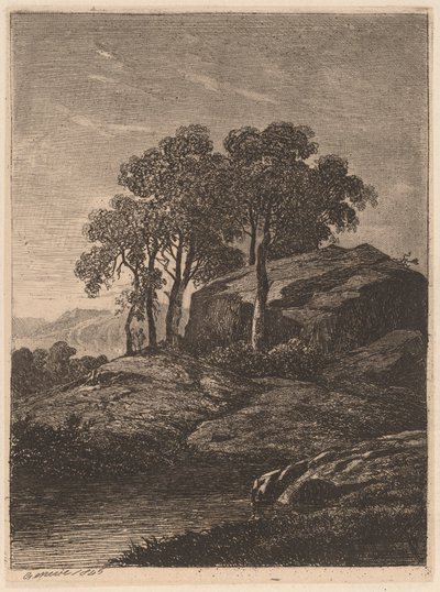 Bäume bei einem Felsen von Alexandre Calame
